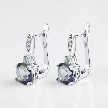 Ocean-Blue Clip Earrings: Iolite, Topaz & Mystic Quartz