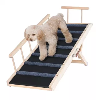 47.2in Folding Adjustable Wooden Dog Ramp for Beds & Cars