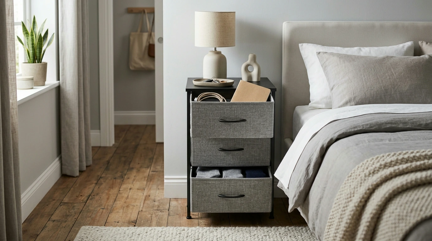 10-Drawer Fabric Nightstand: Steel Frame Bedside Storage
