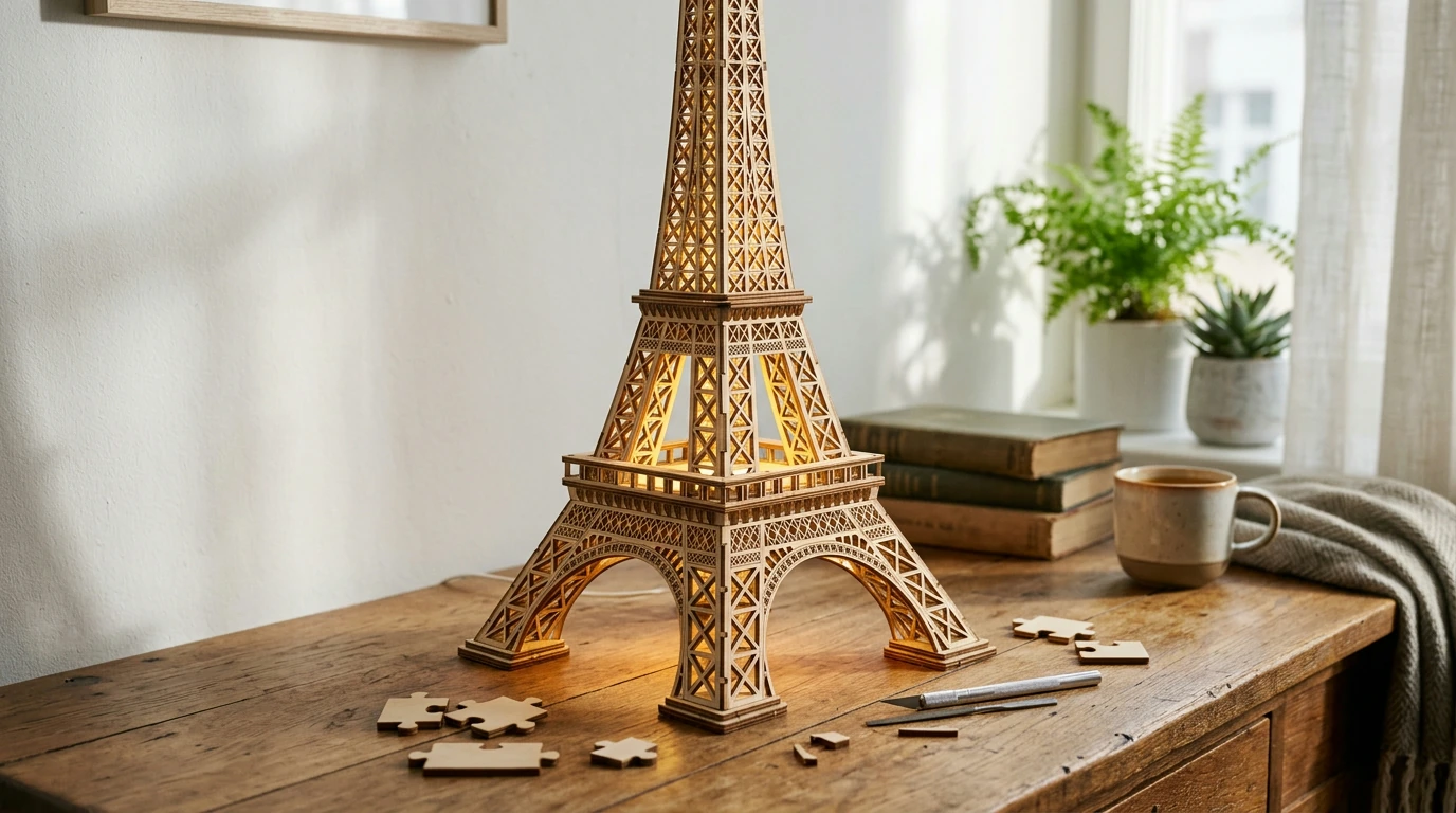 Build a Lit 3D Wooden Eiffel Tower Puzzle Model