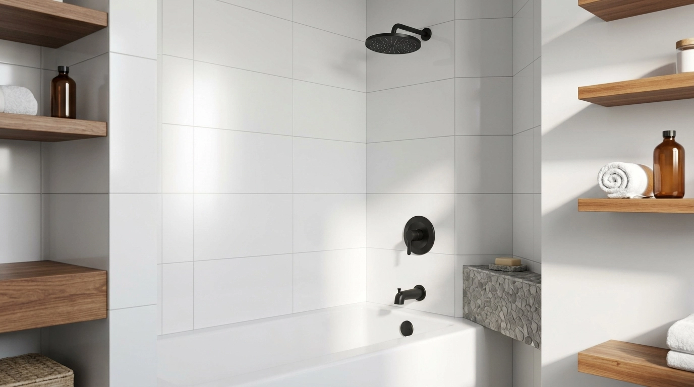 Matte Black Wall-Mounted Shower Set: 8in Rain Head