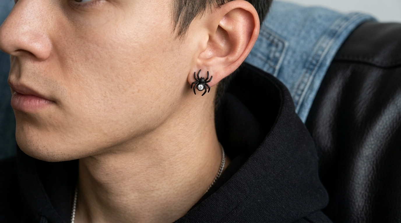 Black Spider Moissanite Studs: Minimal Unisex Edge