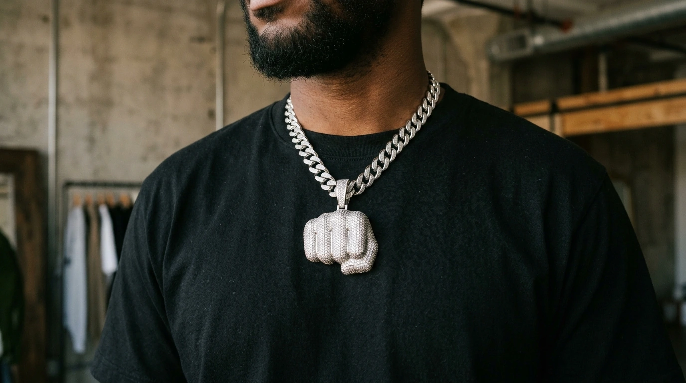 Moissanite Money Fist Pendant: Hip Hop Shine & Meaning