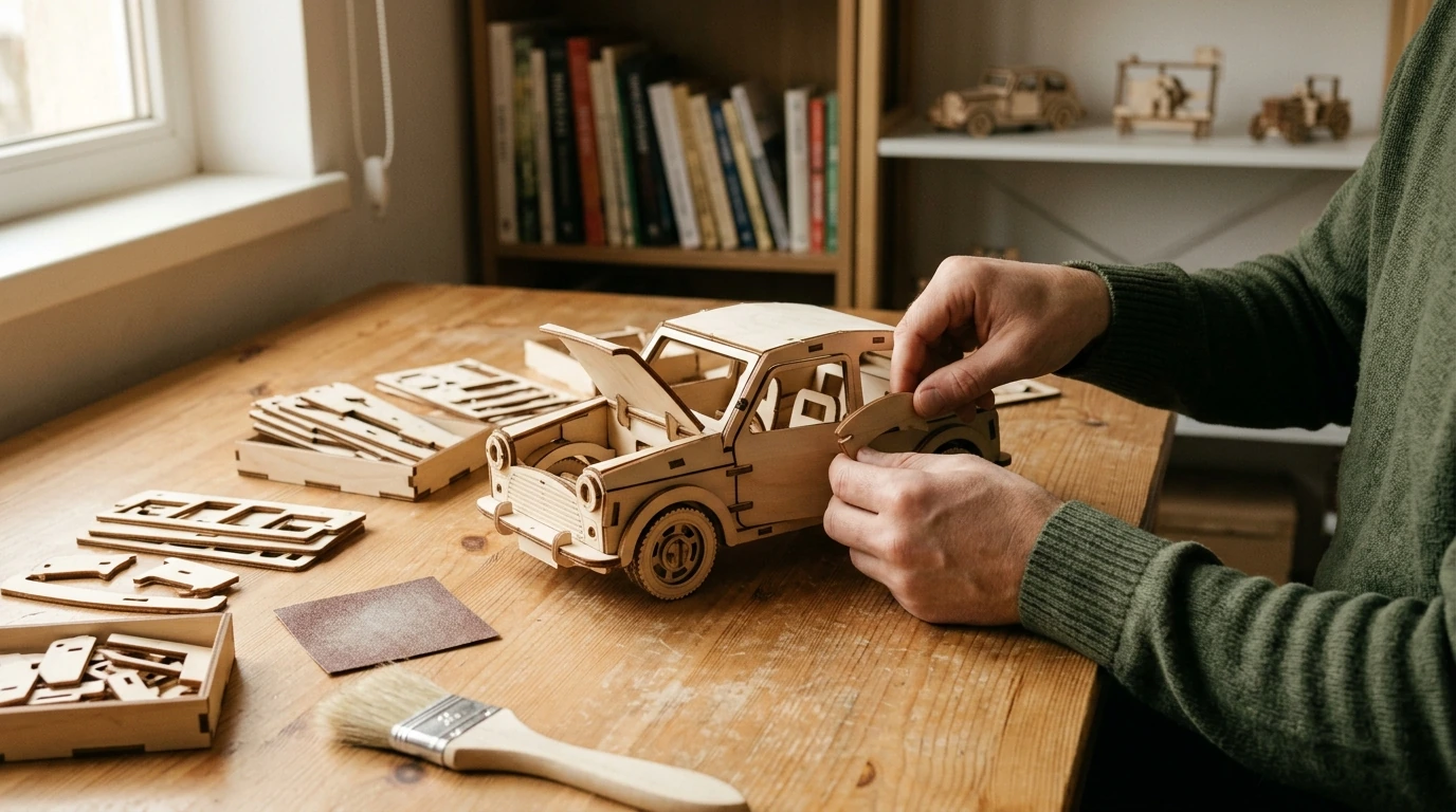 Vintage Car 3D Wooden Puzzle Kit: Retro Build & Display