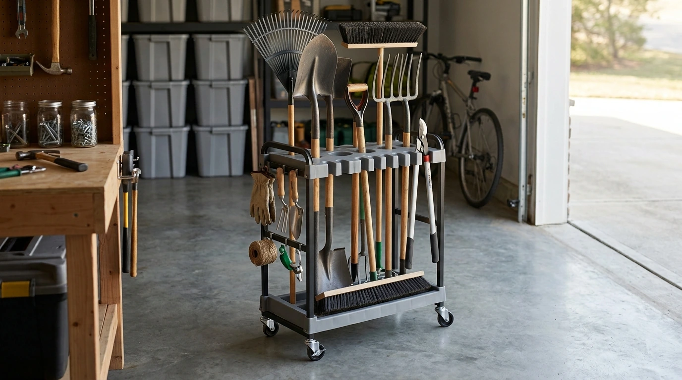 Rolling 16-Slot Garden Tool Organizer for Garage