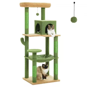 Cactus Cat Tree Tower: Plush Hammock & Roomy Condo