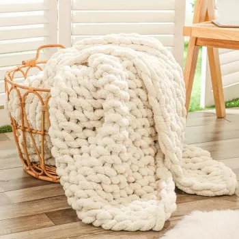 40x60 Hand-Knitted Chunky Chenille Throw Blanket