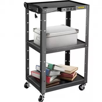 Height-Adjustable AV Cart: Power Strip + Cord Control