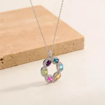 Sterling Silver Necklace with Amethyst, Peridot & Citrine