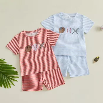 Boys Baseball Embroidery Shorts Set: Easy Sporty Comfort